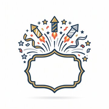 Festive firework rockets exploding above a blank decorative frame