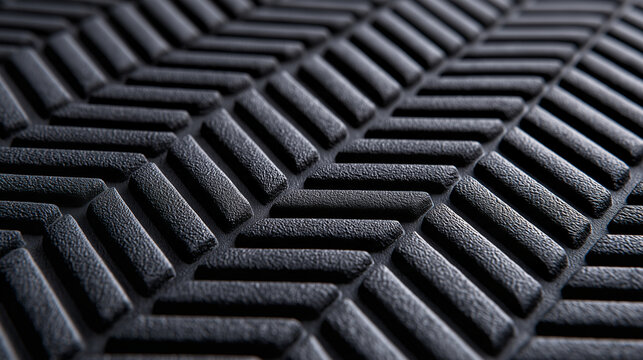 Car floor rubber mat textured close-up in a black pattern  