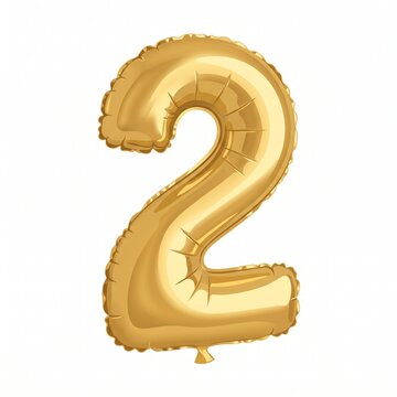 Shiny golden foil balloon number two isolated on white