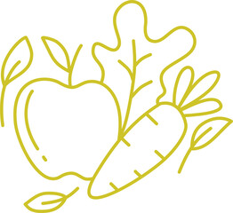 Obraz premium fresh apple and crisp carrot surrounded by leaves