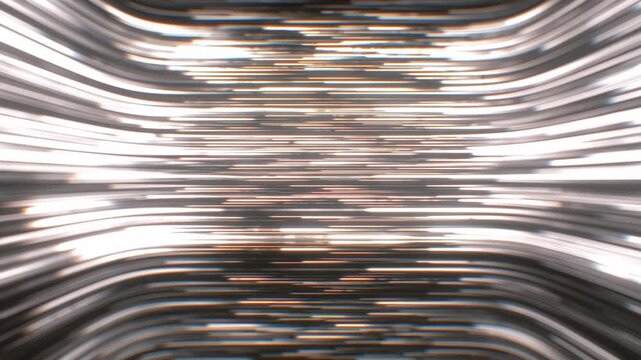 Gleaming silver and golden data streaks move through an abstract server room tunnel corridor in a high speed 3D animation