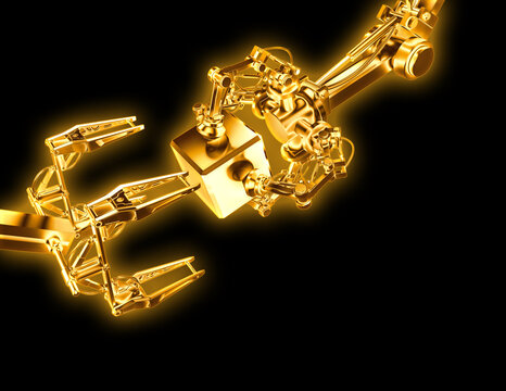 zwei Greifarme mit Paket goldfarben	