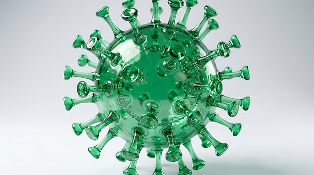 3D render of a green coronavirus cell structure isolated on a white background