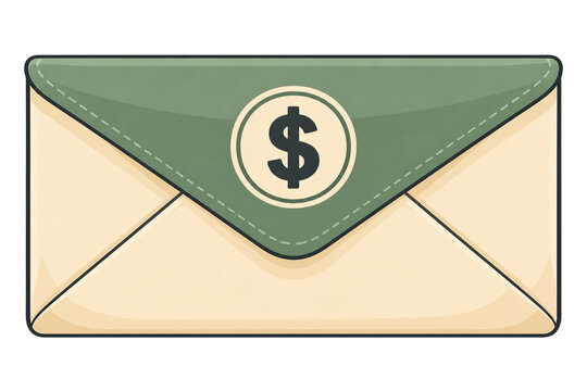 Salary Envelope with Dollar Symbol Flat Illustration on Transparent Background