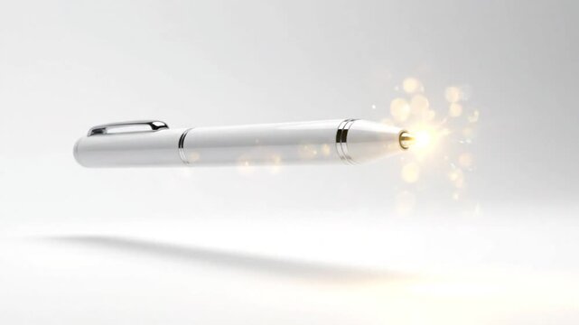 Sleek white professional ballpoint pen floating against plain white background