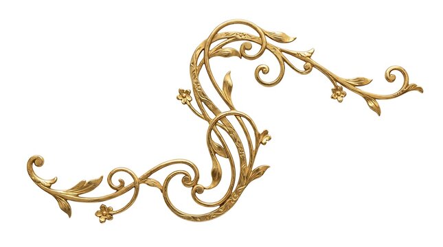 Gold floral scroll ornament isolated on white background for luxury design elements.