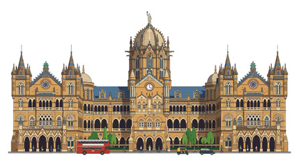Obraz premium Iconic Victoria Terminus Building, Mumbai, India - Isolated Illustration