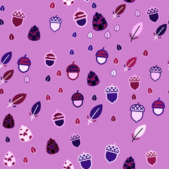 Seamless pattern of acorns, pinecones, and leaves © deca