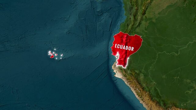 Animated map footage showing Ecuador and its Galapagos Islands
