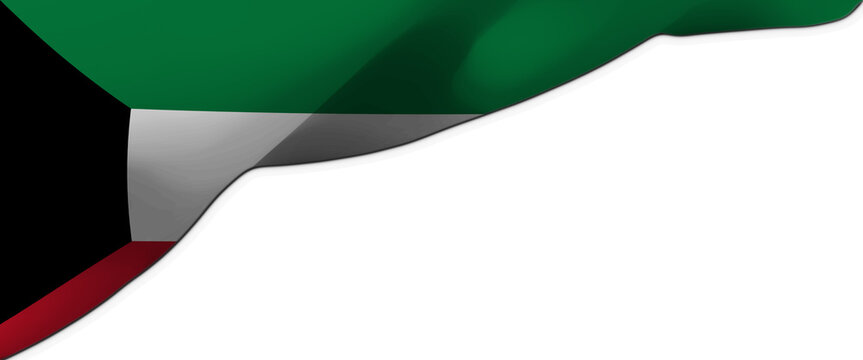 Waving flag of Kuwait on white background with copy space, 3D illustration
