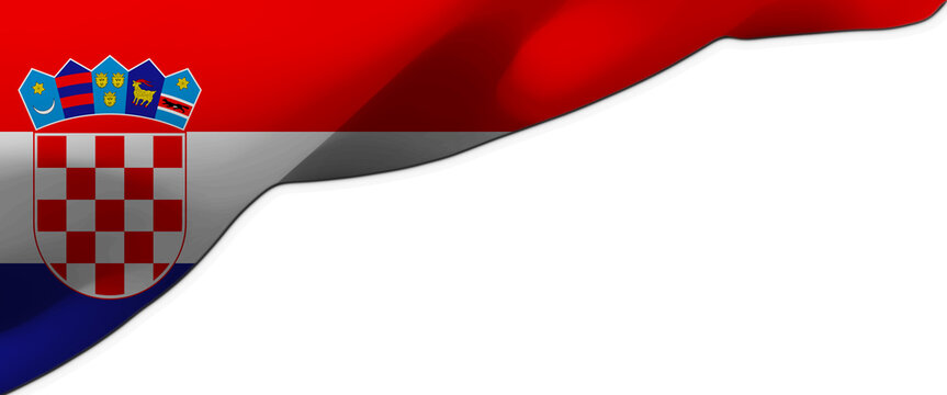 Waving flag of Croatia on white background with copy space, 3D illustration