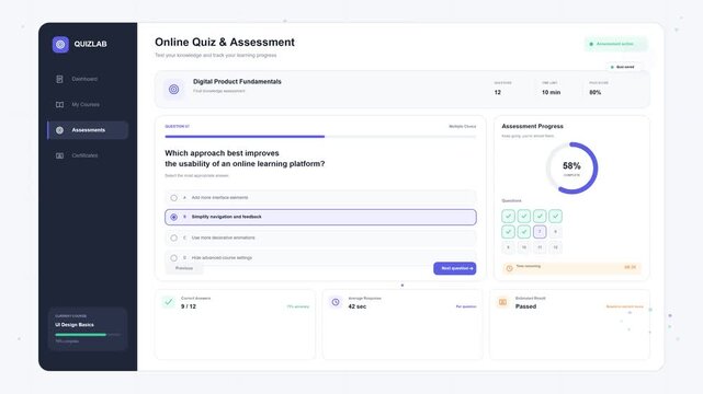 Online Quiz and Assessment Dashboard Interface for Educational Platforms.