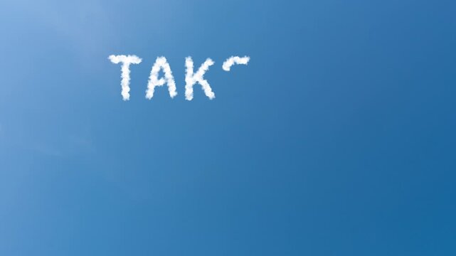 animated video of TAKE CARE white soft cloud text on bright blue sky and green screen background , 4k animation