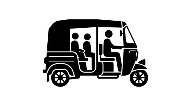 Silhouette of an auto rickshaw with passengers.