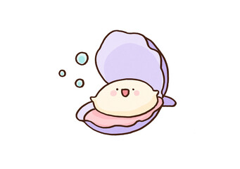 Cute clam opening its shell with a huge smile, as happy as a clam idiom or pure joy concept © Chunu