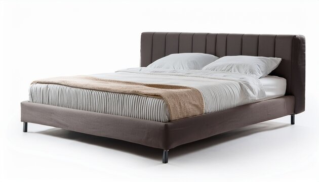 modern bed isolated on white background for bedroom and furniture concepts