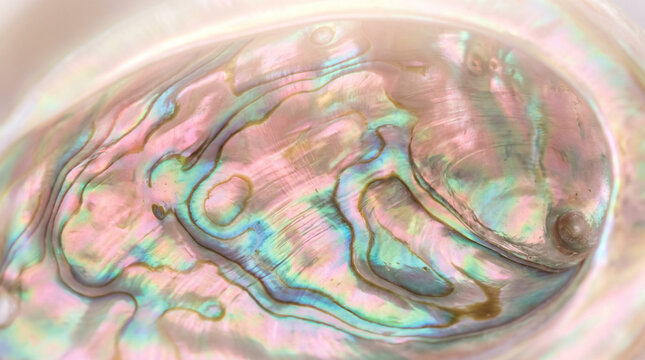 Close-up of colorful iridescent abalone shell texture  