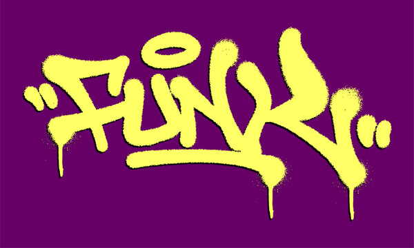 Funk graffiti tag with lively hand-drawn lettering and rhythmic street art energy, isolated for music, apparel, posters, stickers, branding, and urban graphics.