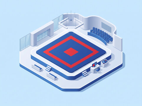 Modern isometric taekwondo arena for martial arts competitions