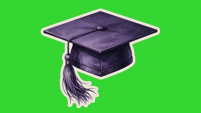 Illustration of graduation cap with tassel on transparent green background