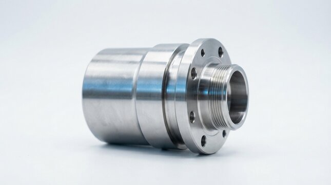 Machined steel cylindrical shaft component with flange and threading