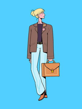 Businesswoman character design flat illustration with briefcase blazer and blonde updo