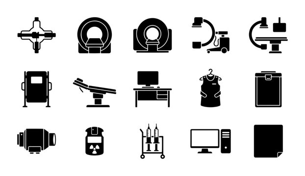 Medical Equipment Icons, Radiology & Diagnostic Technology, Healthcare Devices, Vector Graphics