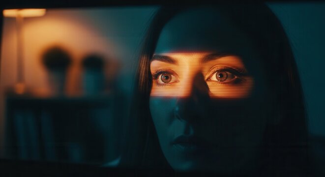 Dramatic Intense Close Up Portrait Of A Woman With Striking Light Shadows