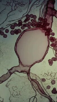 Vertical video: Shifting scope view revealing stained central sac with grapelike cluster on slide