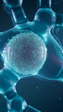 Vertical video: Zooming cam showing grainy cell in cellular net, vesicle drifting to show detail