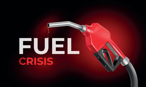 Fuel crisis. Realistic gas nozzle poster,petrol oilstation diesel energy price petroleum crude drop market refuel hose pump barrel opec global profit 3d banner vector illustration