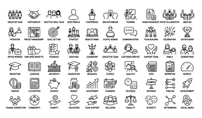 Obraz premium People Human Figures and Social Interaction Line Icons Editable Stroke Vector Set