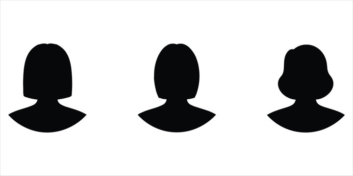 Three black silhouette head profiles of women with different hairstyles, serving as generic user avatars or profile placeholders