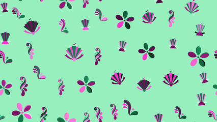 Seamless pattern of stylized floral and fan shapes © des