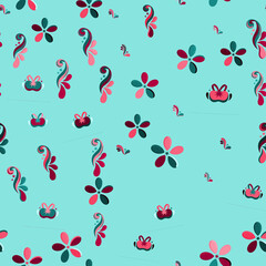 Stylized floral and decorative pattern on blue background © des