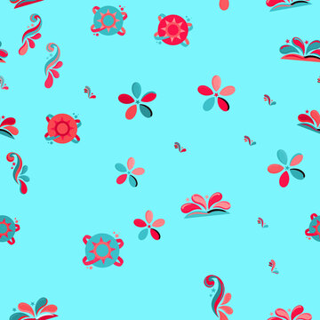 Seamless pattern of abstract red and teal motifs