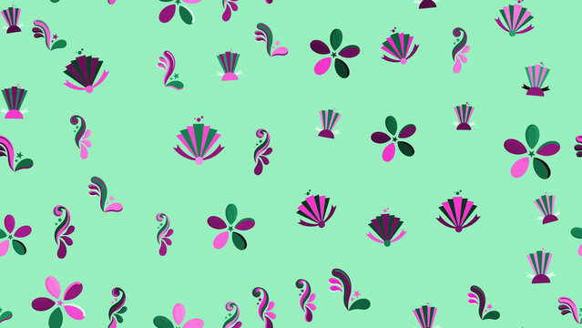 Seamless pattern of stylized floral and fan shapes