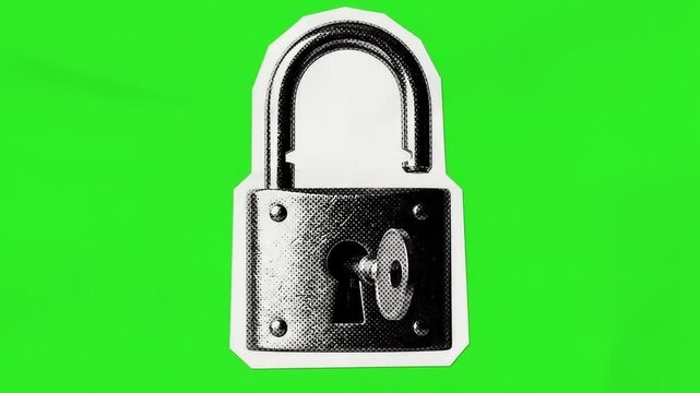 Black Padlock With Key Inserted On Green Transparent Background
