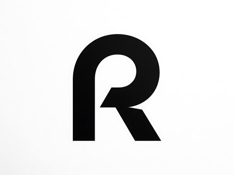 Minimalist letter R logo, bold black typography on white background, modern geometric initial for corporate branding and identity