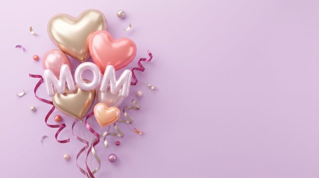 Mother's Day Celebration with Heart Balloons and Confetti