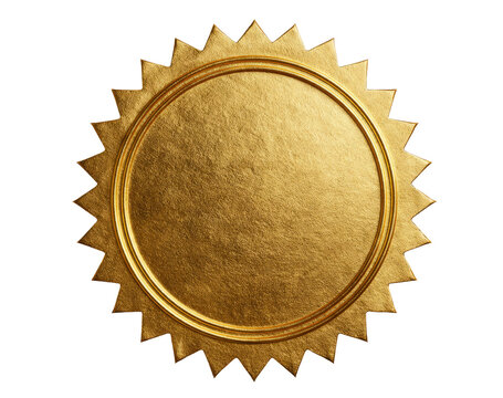 Round Gold Certificate Seal with Metallic Texture Isolated
