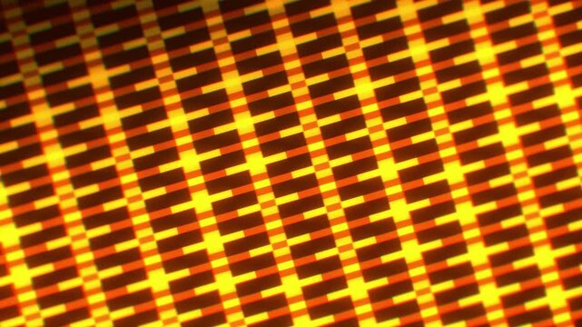 Futuristic computing matrix grid with glowing orange and yellow digital bars shifts across a dark data center background