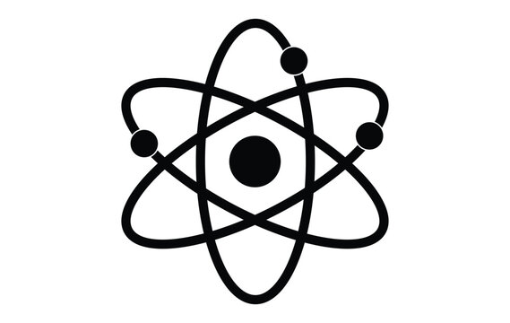 Atom icon symbol, simple vector illustration of a scientific atomic structure with orbiting electrons