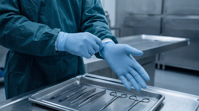 A forensic scientist prepares to conduct an identification in the morgue. Concepts of autopsy, forensics, and pathology,