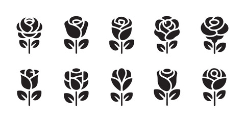 Obraz premium Collection of black rose silhouettes in various styles for design.