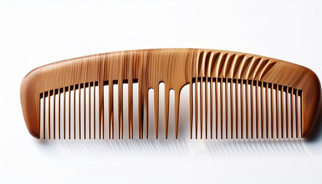 wooden hair comb isolated on white background