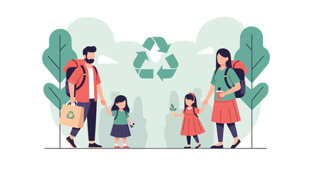 Fototapeta premium Family Embracing Eco-Friendly Outdoor Adventure Together
