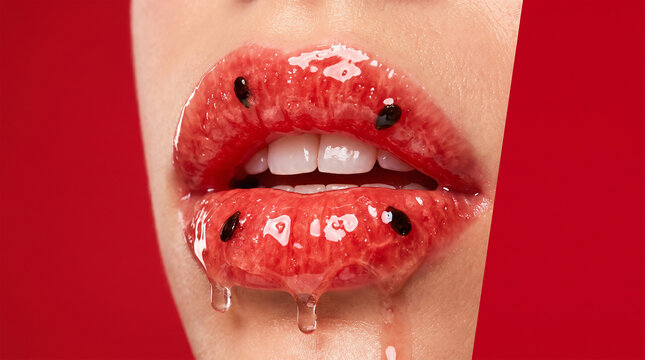 Watermelon lips dripping juice
