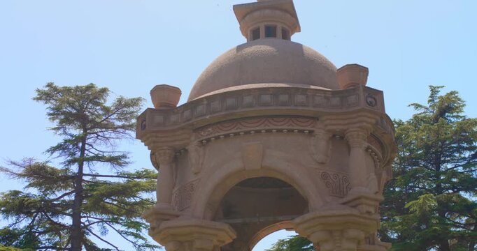 Ornamental Architecture in the Park Of Villa Grock, Italian Riviera In Imperia, Italy. - closeup shot