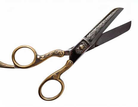 vintage ornate sewing scissors antique gold and black metal tailoring shears elegant craft scissors for embroidery isolated png with white background